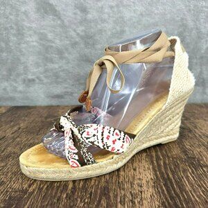 J Crew Marianne Espadrille Wedges 10 Brown Tan Twist Lace Up Ankle Jute Italian